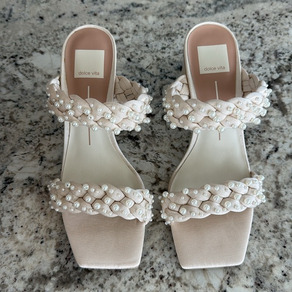 NEW DOLCE VITA womens paily pearl heeled sandals in vanilla pearl 8.5 block heel - Picture 2 of 7